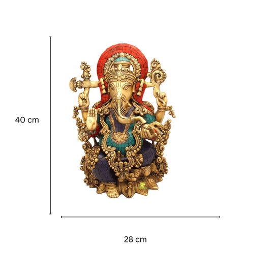 Ganesh Sculpture Turquoise Coral Stone Finish