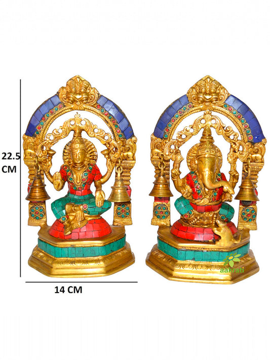 Laxmi Ganesh metal brass statue with small bells