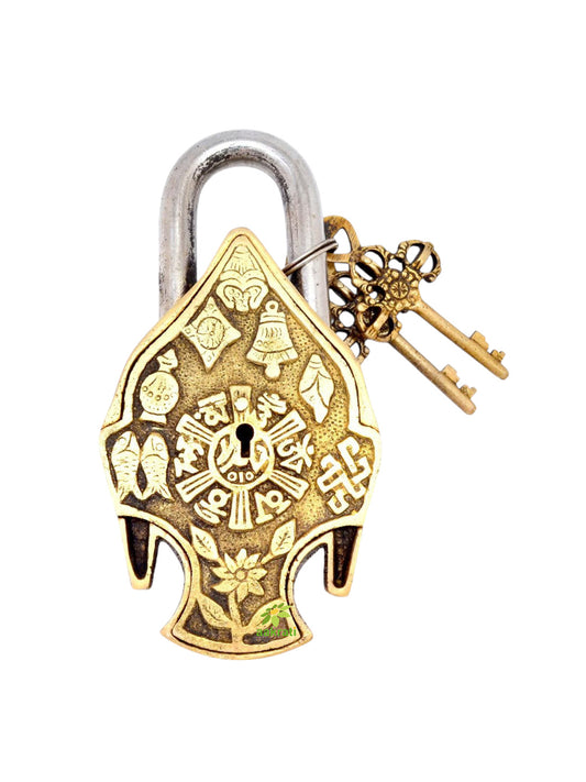 Buddha Design Functional Brass Lock with 2 Keys