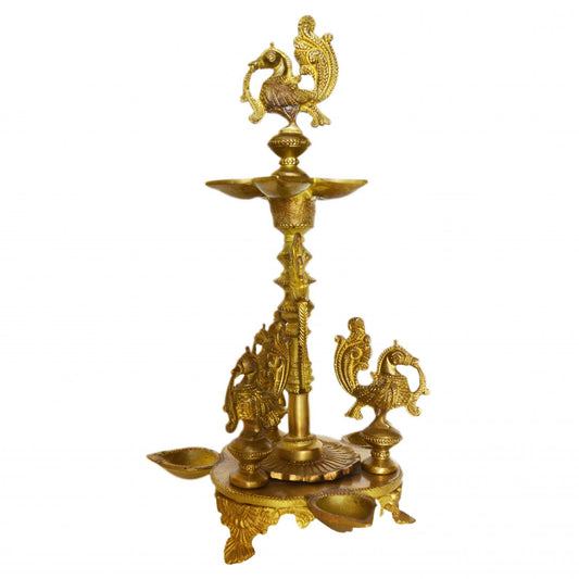 Aakrati Peacock Table Oil Lamp Made of Brass for Home Decoration Gift and Religious Purpose - Table Decor Showpiece Sculpture Oil lamp Stand - Indian Metal Craf