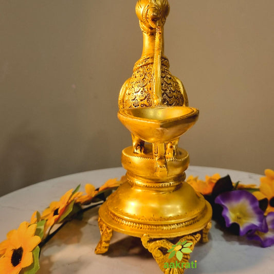 Peacock Floor Oil Lamp Brass Decorative Statue