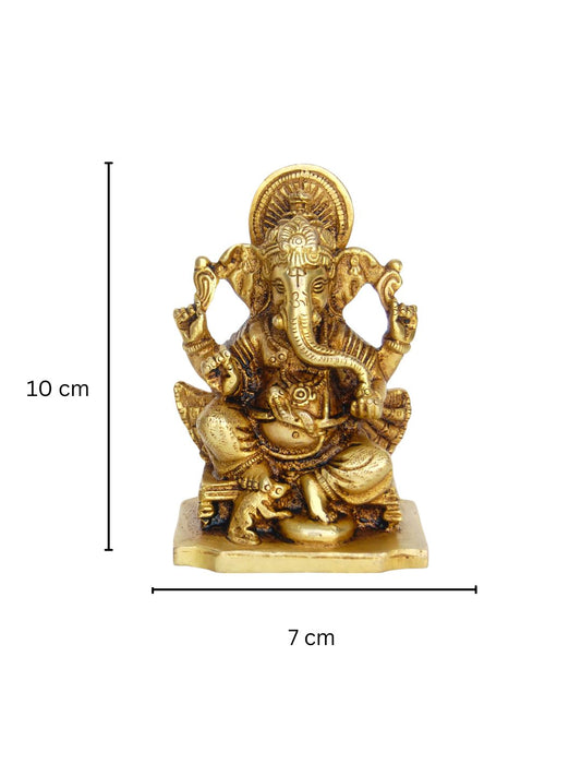 Premium Handcrafted Brass Ganesha Idol | Bring Blessings to Your Home | Elegant Brass Ganesha Statue ( Yellow, 3.9 inch)