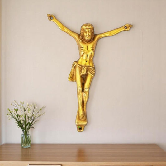Brass Jesus Christ Wall Showpiece | Traditional Religious Wall Hanging for Home Decor | Brass Jesus Wall Decor ( Yellow, 7 inch)