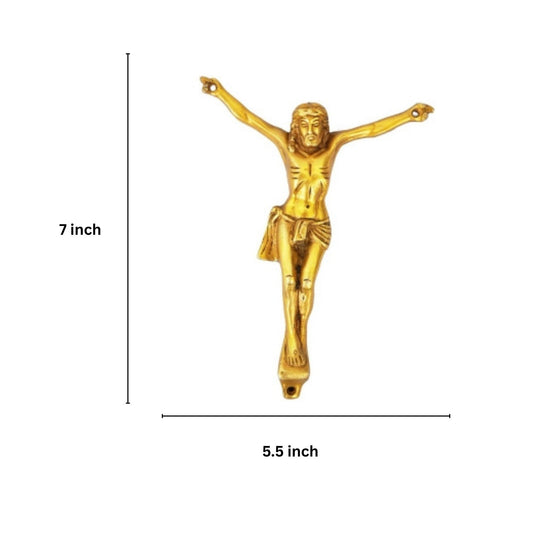 Brass Jesus Christ Wall Showpiece | Traditional Religious Wall Hanging for Home Decor | Brass Jesus Wall Decor ( Yellow, 7 inch)