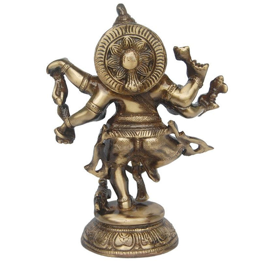 Elegant Brass Ganesha Idol | Perfect for Pooja Room | Handcrafted Brass Lord Ganesha Dancing Murti ( Yellow, 9 inch)