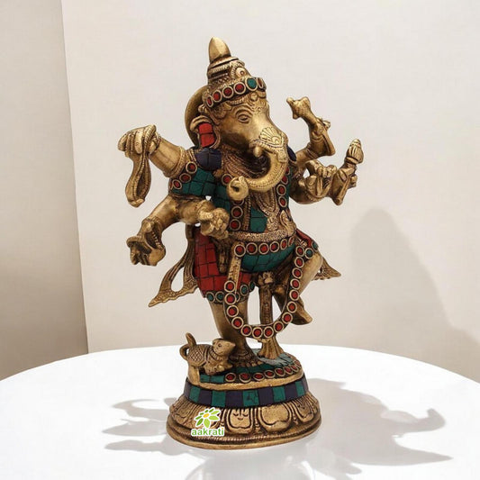 Dancing Lord Ganesha statue in Turquoise coral work