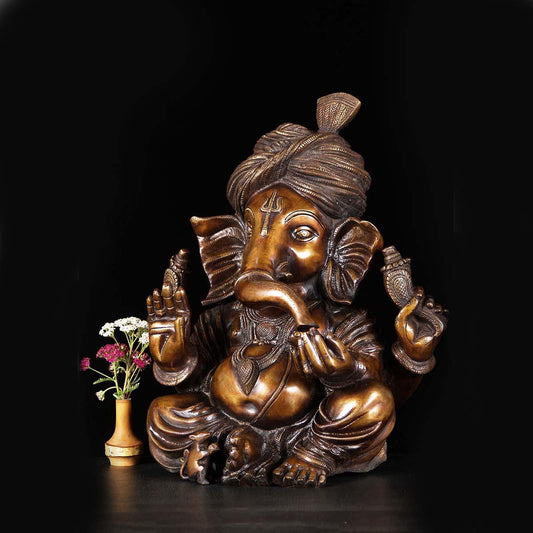 Metal Sculpture of Lord Ganesha idol brass metal antique finish Statue