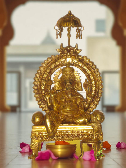 Lord Ganesha Glorious Statue Sitting On a Throne