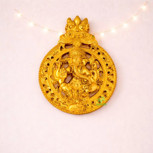 Brass Decorative Wall Hanging | Ganesha Plate for Spiritual and Religious Home Decor | Brass Ganesha Plate ( Yellow, 10 inch) Aakrati