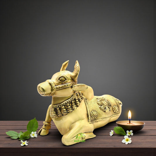 Handmade Brass Cow Idol | Perfect for Religious Temples and Spiritual Home Decor | Brass Cow Figurine ( Yellow, 7.5 inch)