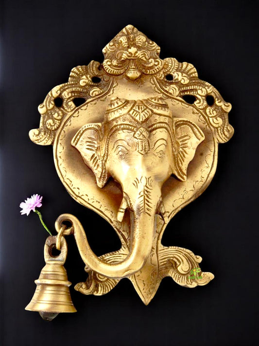 Brass Ganesha Wall Hanging Bell | Perfect for Traditional Home and Temple Decoration | Handcrafted Brass Ganesha Hanging ( Brown, 10 inch)