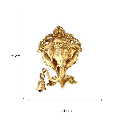 Brass Ganesha Wall Hanging Bell | Perfect for Traditional Home and Temple Decoration | Handcrafted Brass Ganesha Hanging ( Brown, 10 inch)
