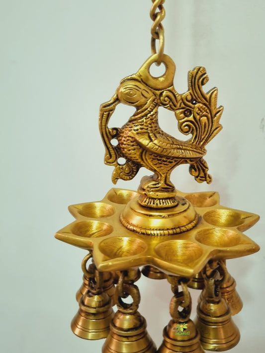 Brass Wall Hanging Diya in Bird Design | Traditional Diwali and Pooja Room Decoration | Brass Wall Diya ( Yellow, 22 inch)