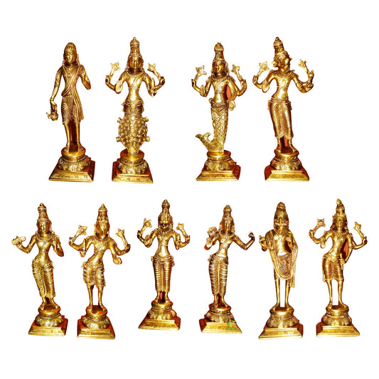 “Premium Brass Dashavatar Idols – Complete Dasavtar Figurine Set for Mandir, Spiritual Décor & Gifting”