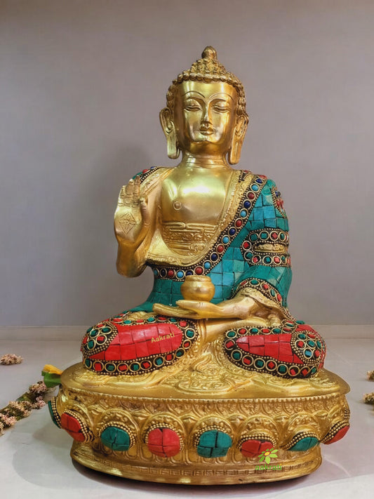 Lord Sitting Buddha with Stone Blessing Antique Idol Art Decor Gifts