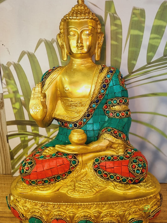 Lord Sitting Buddha with Stone Blessing Antique Idol Art Decor Gifts
