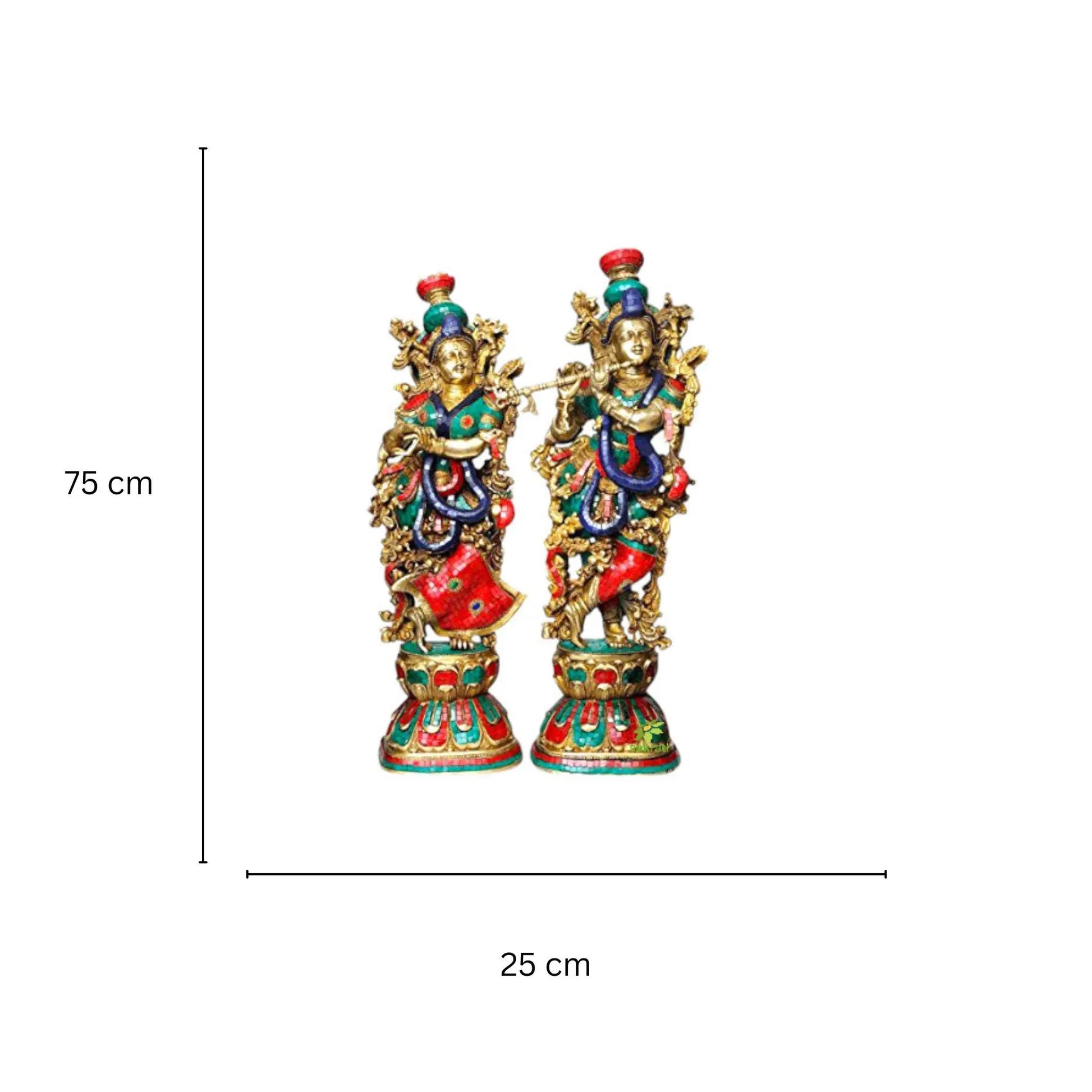 Radha Krishna Idol - Set of 2 - Brass Idols - Turquoise Coral Color - 29 Aakrati