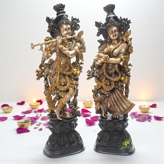 Brass Radha Krishna Idol | Handcrafted Divine Statue for Love & Devotion | Handmade Brass Krishna Murti ( Yellow, 30 inch)