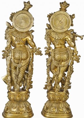 Antique Brass Radha Krishna Murti | Handcrafted Spiritual Decor Piece | Premium Brass Radha Krishna Murti ( Yellow, 29 inch)