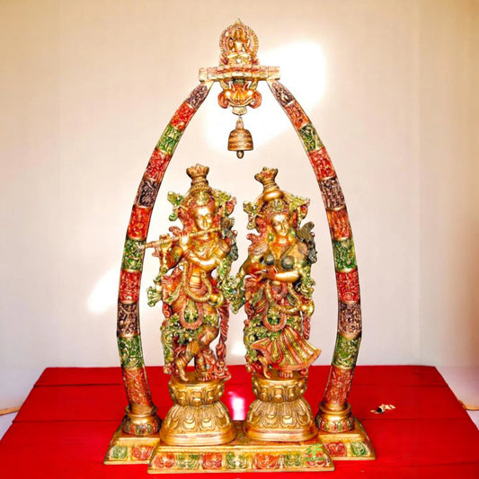 Lord Radha Krishna Temple Brass Handmade Religious Decorative Statue Sculpture