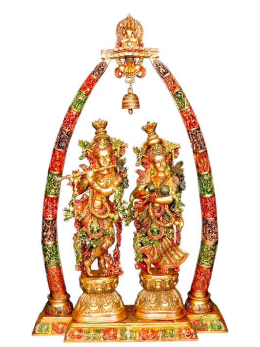 Lord Radha Krishna Temple Brass Handmade Religious Decorative Statue Sculpture