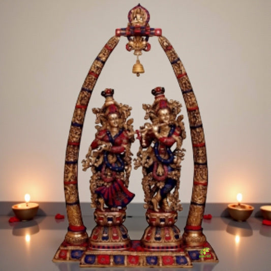 Lord Radha Krishna Temple Brass Handmade Religious Decorative Statue Sculpture | Radha Krishna Statue | Brass Decor