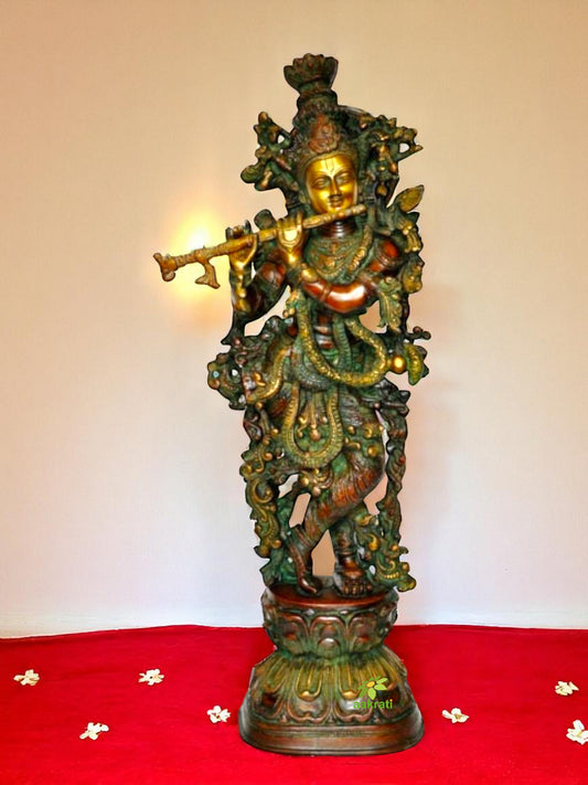 Brass krishna Murti | Perfect Gift for Devotees and Home Decor Lovers | Divine krishna Idol ( Brown, 29 inch)