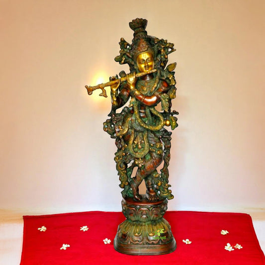Brass krishna Murti | Perfect Gift for Devotees and Home Decor Lovers | Divine krishna Idol ( Brown, 29 inch)