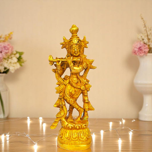 Elegant Brass Krishna Idol | Perfect for Home Decor and Spiritual Blessings | Brass Krishna Idol ( Yellow, 7 inch)
