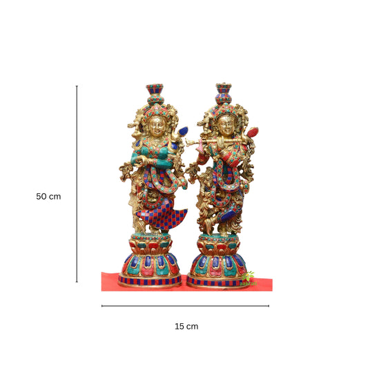 Aakrati Brass Radha Krishna Statue | 20 Inch Tall Radha Krishna Figurine in Brass | Large Radha-Krishna Sculpture | Hindu Divine Couples | Marriage Gift