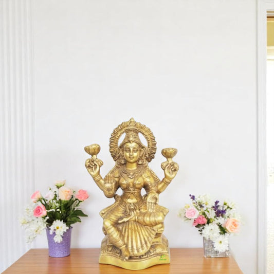 Handcrafted Brass Lakshmi Murti for Home Temple | – Elegant Handcrafted Idol for Religious Decor | ( Yellow, 18 inch)