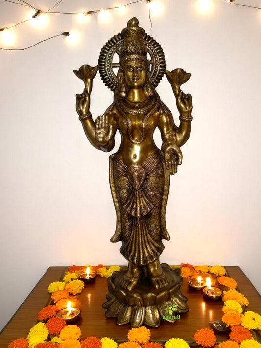 Handicraft Goddess Laxmi Standing Statue Made of Brass