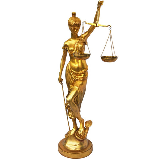 Brass Lady Justice | Statue of Truth, Law & Balance | Elegant Handmade Lady Justice Idol ( Yellow, 31 inch)