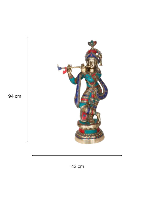 Krishna Brass metal Hand made stone work finish Religious figure