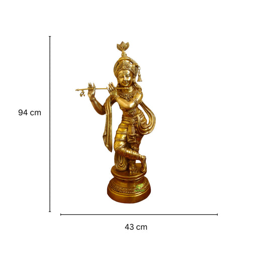 Premium Brass Krishna Murti | Spiritual Idol for Living Room and Temple | Brass Krishna Murti ( Yellow, 37 inch)