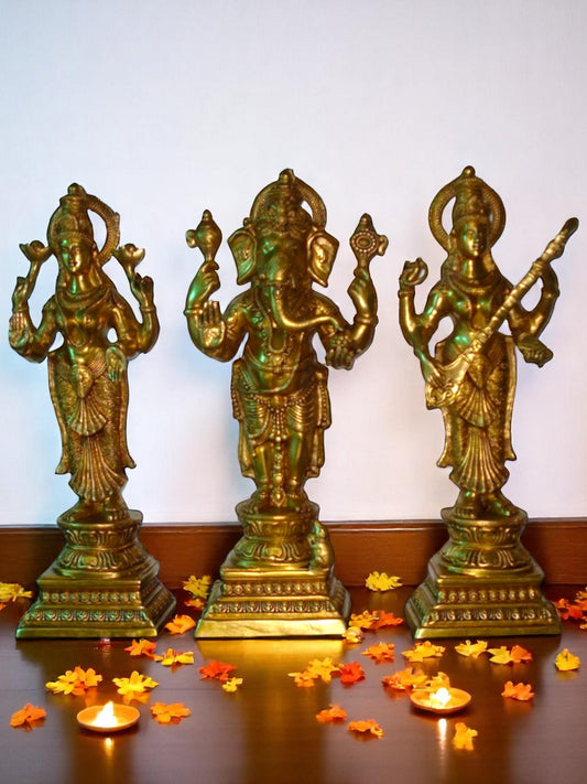 Laxmi, Ganesh And Saraswati Brass Statue
