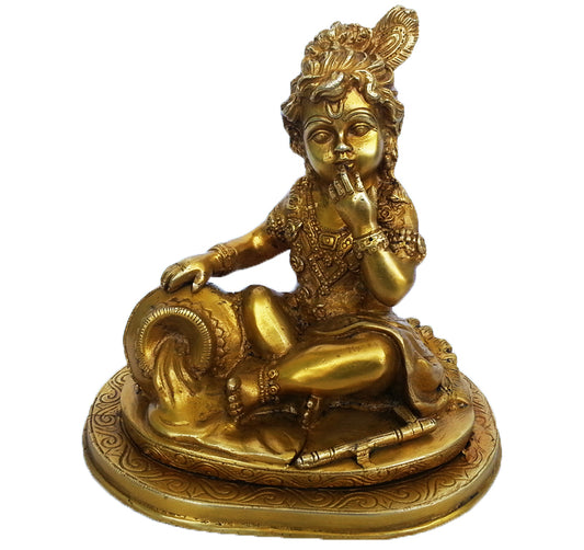 Brass Laddu Gopal Murti | Handcrafted Divine Idol for Peace and Blessings | Traditional Handmade Brass Laddu Gopal Idol ( Yellow, 7.5 inch)