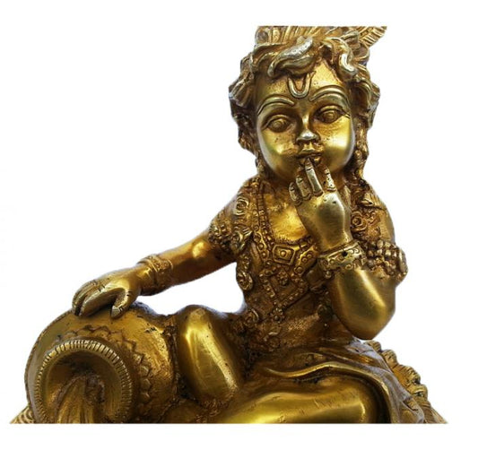 Brass Laddu Gopal Murti | Handcrafted Divine Idol for Peace and Blessings | Traditional Handmade Brass Laddu Gopal Idol ( Yellow, 7.5 inch)