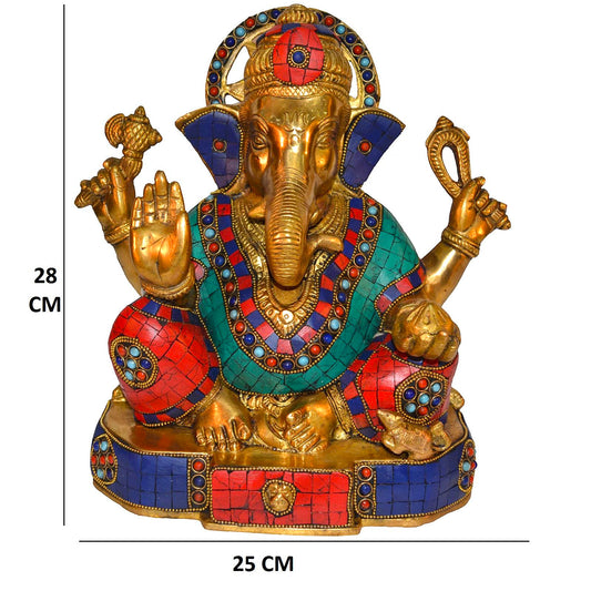 Sitting Lord Ganesh Statue with Coral Stone Work