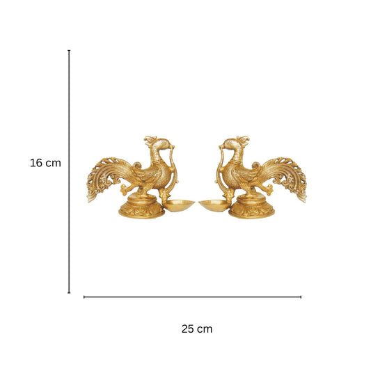 Brass Bird Shaped Diya Pair | Perfect for Diwali and Festival Home Decoration | Handmade Brass Bird Diya Set ( Yellow, 9 inch)
