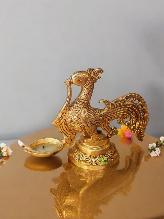 Handmade Traditional Brass Diya | Perfect for Spiritual Celebrations | Brass Bird Shape Luxury Diya ( Yellow, 9 inch)