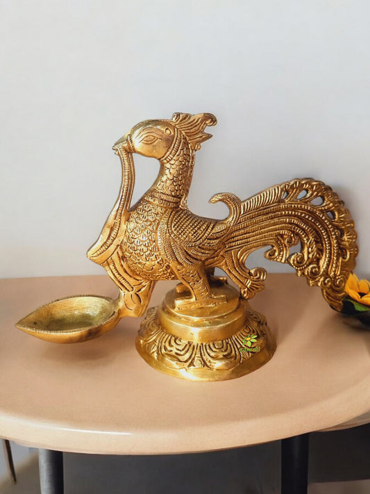 Handmade Traditional Brass Diya | Perfect for Spiritual Celebrations | Brass Bird Shape Luxury Diya ( Yellow, 9 inch)