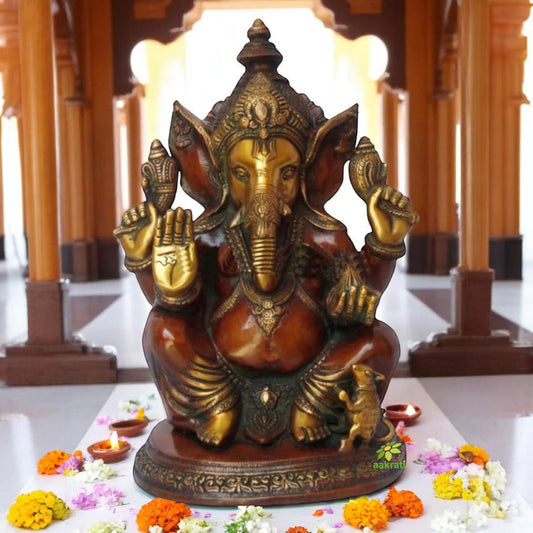 Lord Ganesha Antique Statue of Brass for Decoration
