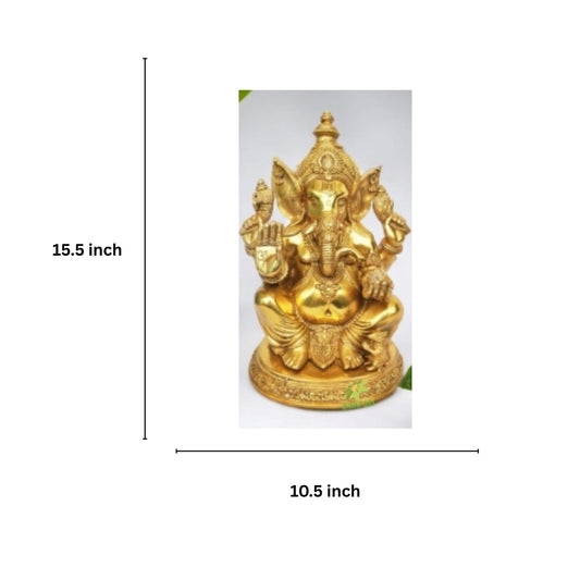 Brass Ganesha Idol | Perfect for Pooja Room and Home Temple Decoration | Handmade Brass Ganesha Statue ( Yellow, 15.5 inch )