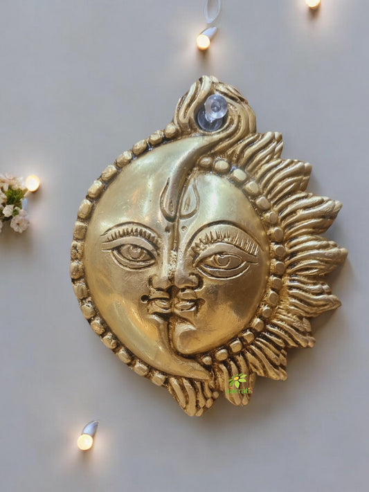Brass Sun Face Wall Hanging | Unique Decorative Art for Living Room and Home | Elegant Brass Sun Face Wall Showpiece ( Yellow, 4.5 inch)