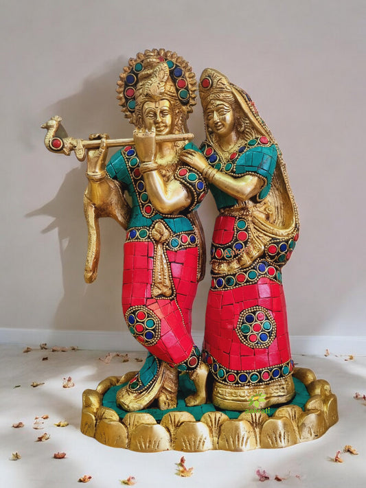 Radha Krishan with stone Glorious Statue of Brass By Aakrati