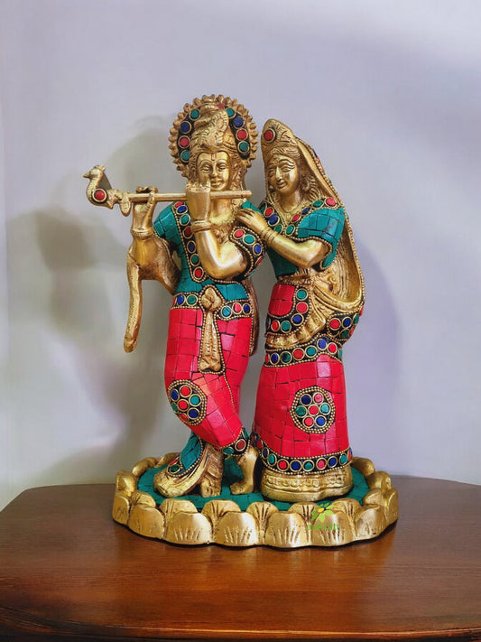 Radha Krishan with stone Glorious Statue of Brass By Aakrati