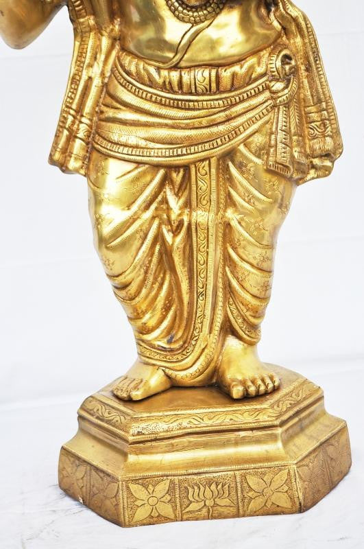 Handmade Brass Krishna Statue | Perfect for Home Temple and Pooja Room | Brass Krishna Murti ( Yellow, 31.5 inch)
