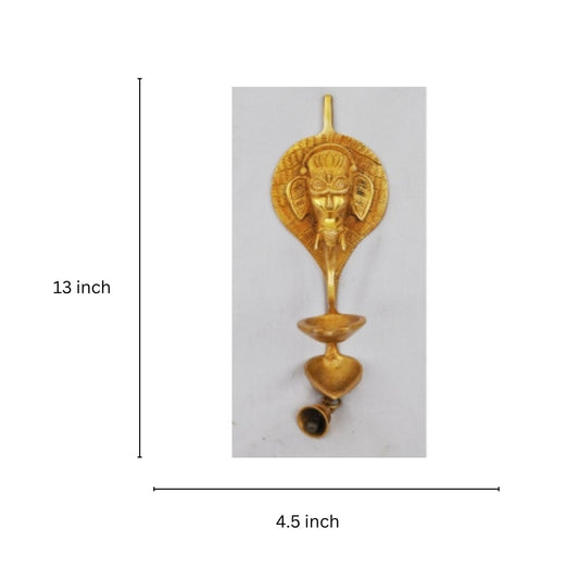 Handcrafted Brass Ganesha Wall Lamp | Traditional Oil Lamp for Home Blessings | Brass Ganesha with Diya Wall Hanging ( Yellow, 13 inch)