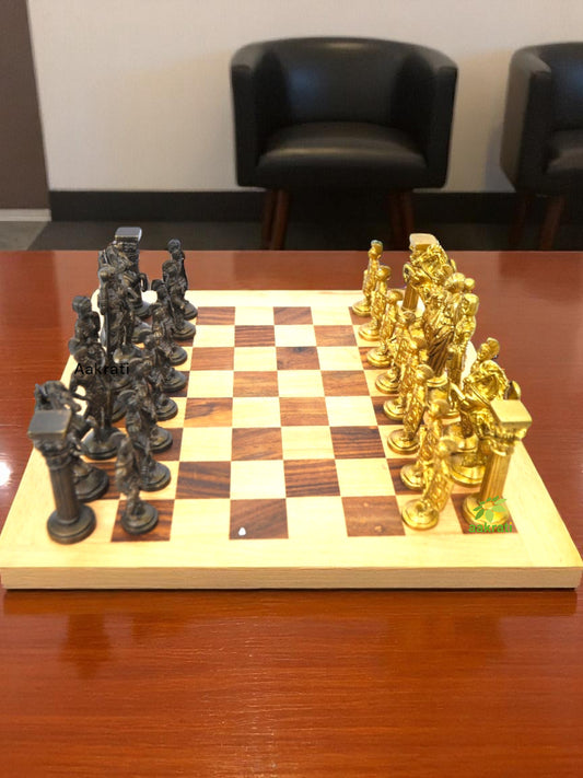Antique Brass Chess Set Showpiece | Unique Decor for Homes and Offices | Brass Chess Set ( Multi-color, 3.6 inch)
